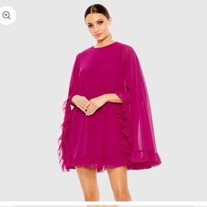 Mac Duggal High Neck Ruffle Hem Cape Mini Dress #55407 fuschia‎ party wedding 10